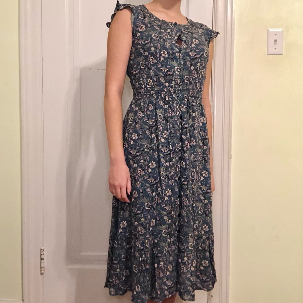 Lucky Brand Bohemian Midi Dress Cap Sleeve Boho Floral